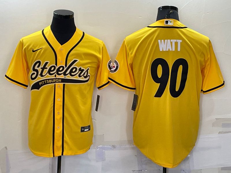 Men Pittsburgh Steelers #90 Watt Yellow 2022 Nike Co branded NFL Jersey